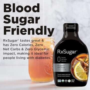 RxSugar Delicious Plant-Based Organic Single Pack Liquid Sugar, 16 oz | Allulose sweetener | 0 Calorie, 0 Net Carbs, 0 Glycemic | Diabetes-Safe Natural Sugar | Keto Certified | Non-GMO Project Verified | Gluten-Free Certified