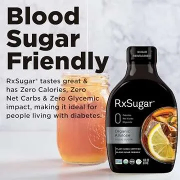 RxSugar Delicious Plant-Based Organic Single Pack Liquid Sugar, 16 oz | Allulose sweetener | 0 Calorie, 0 Net Carbs, 0 Glycemic | Diabetes-Safe Natural Sugar | Keto Certified | Non-GMO Project Verified | Gluten-Free Certified