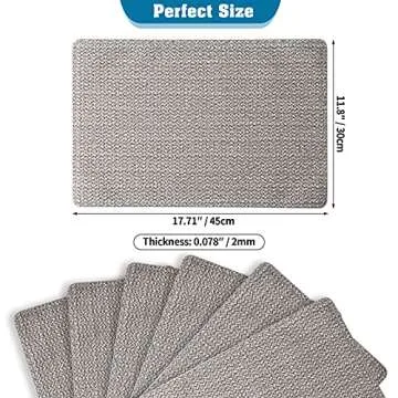 Tineeba PVC Placemats, Set of 6, Washable Dining Table Mats, Heat-Resistant, Easy to Clean, Non-Slip, Kitchen & Kids & Outdoor (Gray)