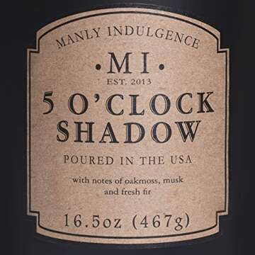 Manly Indulgence 5 O'Clock Shadow Scented Jar Candle, Cotton Wick, Premium Soy Blend White Wax, 60 hr Burn, Matte Black Jar Candle for Home and Men, 16.5 oz - USA Poured