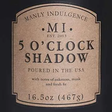 Manly Indulgence 5 O'Clock Shadow Scented Jar Candle, Cotton Wick, Premium Soy Blend White Wax, 60 hr Burn, Matte Black Jar Candle for Home and Men, 16.5 oz - USA Poured