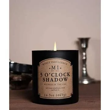 Manly Indulgence 5 O'Clock Shadow Scented Jar Candle, Cotton Wick, Premium Soy Blend White Wax, 60 hr Burn, Matte Black Jar Candle for Home and Men, 16.5 oz - USA Poured