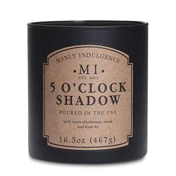 Manly Indulgence 5 O'Clock Shadow Scented Jar Candle, Cotton Wick, Premium Soy Blend White Wax, 60 hr Burn, Matte Black Jar Candle for Home and Men, 16.5 oz - USA Poured