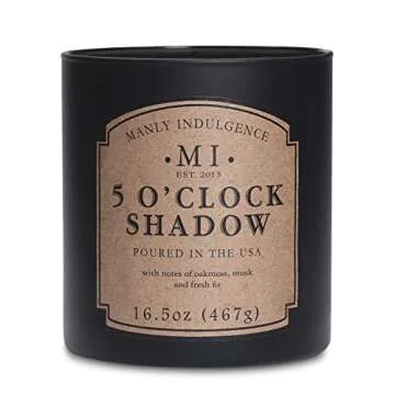 Manly Indulgence 5 O'Clock Shadow Scented Jar Candle, Cotton Wick, Premium Soy Blend White Wax, 60 hr Burn, Matte Black Jar Candle for Home and Men, 16.5 oz - USA Poured