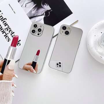 JANDM for iPhone 12 Pro Max Mirror Case, Glossy Hard Mirror Silver Plating Cute Women Girls Makeup Mirror Case Shockproof Camera Full Protection Case for iPhone 12 Pro Max