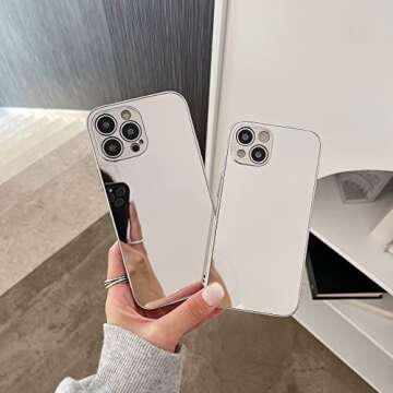 JANDM for iPhone 12 Pro Max Mirror Case, Glossy Hard Mirror Silver Plating Cute Women Girls Makeup Mirror Case Shockproof Camera Full Protection Case for iPhone 12 Pro Max