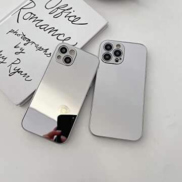 JANDM for iPhone 12 Pro Max Mirror Case, Glossy Hard Mirror Silver Plating Cute Women Girls Makeup Mirror Case Shockproof Camera Full Protection Case for iPhone 12 Pro Max