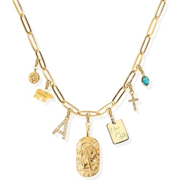 Custom Gold Charm Necklace Personalized Gifts for Mom from Daughter, Grandma Necklace Engravable Cha...