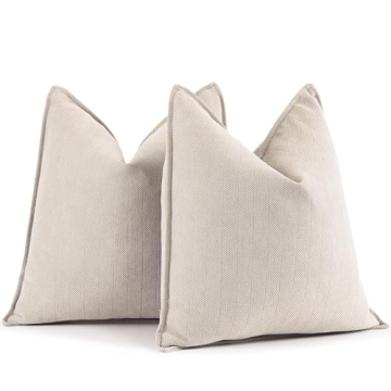 ZWJD Beige Pillow Covers 20x20 Set of 2 Chenille Throw Pillow Covers with Elegant Design Soft and Lu...