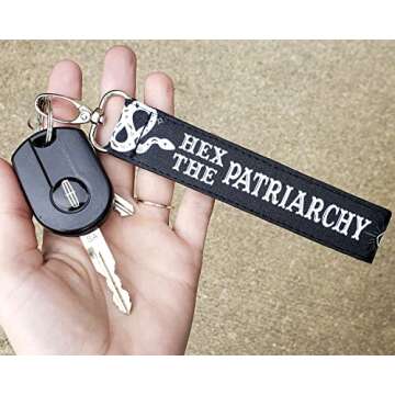 Hex the Patriarchy Keychain Feminist Witch Key Fob Witchy Aesthetic Lanyard Halloween Gifts Funny Spooky Accessories