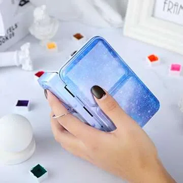 Zonon 53 Pieces Watercolor Paint Palette Metal Watercolor Tin Box Empty Palette Tray Half Pans Set Paint Case with Lid Storage Bag for Kids Air Acrylic Oil Painting Art Supplies(Starry Sky Color)