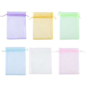 Anleolife 100Pcs 5x7 Inches Sheer Organza Bags Drawstring Gift Bags Mesh Jewelry Pouches For Party Wedding Christmas Valentine Favors Organza
