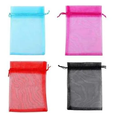Anleolife 100Pcs 5x7 Inches Sheer Organza Bags Drawstring Gift Bags Mesh Jewelry Pouches For Party Wedding Christmas Valentine Favors Organza
