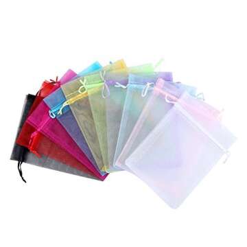Anleolife 100Pcs 5x7 Inches Sheer Organza Bags Drawstring Gift Bags Mesh Jewelry Pouches For Party Wedding Christmas Valentine Favors Organza