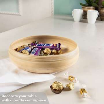 LEXA 12" Handmade Natural Bamboo Wooden Fruit Bowl for Kitchen Counter - 130Oz Lightweight Large Bamboo Wooden Bowls for Food, Wooden Salad Bowl, Wood Bowls for food - Wooden Serving Bowl for Snacks