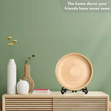 LEXA 12" Handmade Natural Bamboo Wooden Fruit Bowl for Kitchen Counter - 130Oz Lightweight Large Bamboo Wooden Bowls for Food, Wooden Salad Bowl, Wood Bowls for food - Wooden Serving Bowl for Snacks