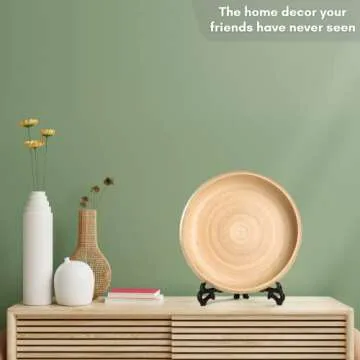 LEXA 12" Handmade Natural Bamboo Wooden Fruit Bowl for Kitchen Counter - 130Oz Lightweight Large Bamboo Wooden Bowls for Food, Wooden Salad Bowl, Wood Bowls for food - Wooden Serving Bowl for Snacks