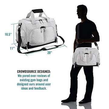 Ultimate Gym Bag 2.0: The Durable Crowdsource Designed Duffel Bag with 10 Optimal Compartments Including Water Resistant Pouch, Silver, Medium (20")