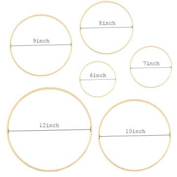 MATCHNE 12PCS 6inch to 12inch Wooden Bamboo Floral Hoop Wreath Macrame Craft Hoop Rings for DIY Dream Catcher, Wedding Wreath Decor and Wall Hanging Craft (12)