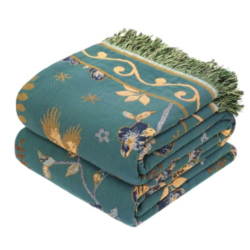 VANJOROY Boho Large Throw Blanket for Bed Couch, 100% Organic Cotton Ultra Soft Throw-Floral Bird Fa...