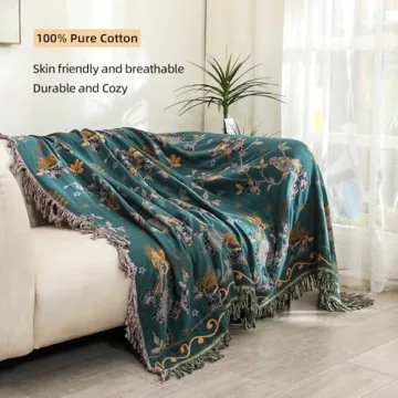 VANJOROY Organic Cotton Boho Throw Blanket 91" x 98"