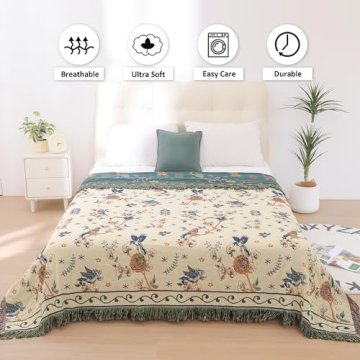 VANJOROY Organic Cotton Boho Throw Blanket 91" x 98"