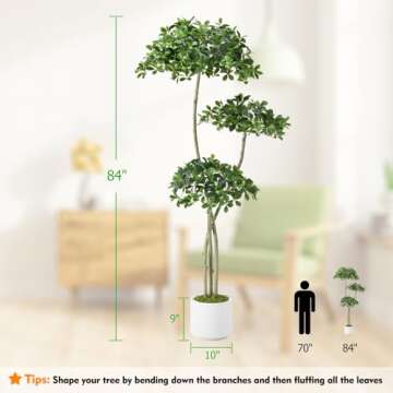 Keeplush 7ft Tall Artificial Black Olive Tree with 1575 Lifelike Leaves, Tall Fake Plants, Artificial Olive Tree Indoors in White Pots, Faux Olive Tree with 3 Poles for Living Room Office Garden Decor