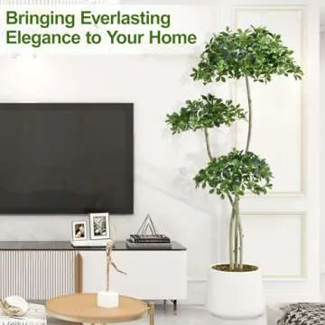 Keeplush 7ft Tall Artificial Black Olive Tree with 1575 Lifelike Leaves, Tall Fake Plants, Artificial Olive Tree Indoors in White Pots, Faux Olive Tree with 3 Poles for Living Room Office Garden Decor