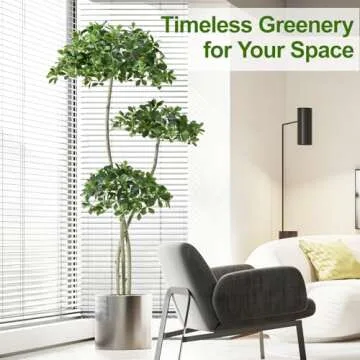 Keeplush 7ft Tall Artificial Black Olive Tree with 1575 Lifelike Leaves, Tall Fake Plants, Artificial Olive Tree Indoors in White Pots, Faux Olive Tree with 3 Poles for Living Room Office Garden Decor