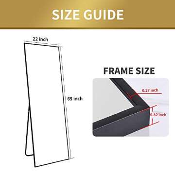 Full Length Mirror, Floor Standing Mirror, Full Body Mirror, Wall Mirror Full Length, Floor Mirror Full Length, Multi-Purpose Standing and Hanging, Thin Aluminum Frame, 65"×22", Black