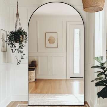 Antok Full Length Mirror, 44"x82" Oversized Floor Mirror, Arched Full Body Mirror with Stand Large Floor Standing Mirror, Hanging Mounted Mirror for Bedroom, Living Room Cloakroom, Black