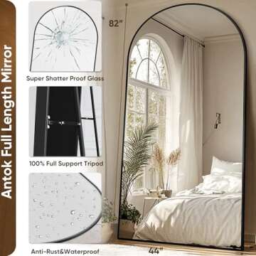 Antok Full Length Mirror, 44"x82" Oversized Floor Mirror, Arched Full Body Mirror with Stand Large Floor Standing Mirror, Hanging Mounted Mirror for Bedroom, Living Room Cloakroom, Black