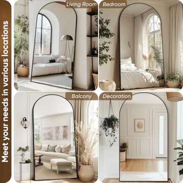 Antok Full Length Mirror, 44"x82" Oversized Floor Mirror, Arched Full Body Mirror with Stand Large Floor Standing Mirror, Hanging Mounted Mirror for Bedroom, Living Room Cloakroom, Black