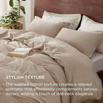 Bedsure 100% Washed Cotton Duvet Cover King Size - Warm Sand Minimalist Duvet Cover Linen Like - 3 Pieces GentleSoft™ Plain Simple Cotton Bedding Set with 2 Pillow Shams (Warm Sand, King, 104"x90")