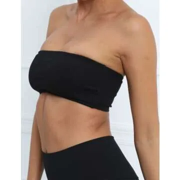 MISSACTIVER Women's Padded Strapless Bandeau Sport Bra Solid Sleeveless Wireless Support Bralette Crop Tube Top Yoga Fitness Black