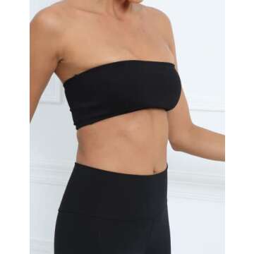 MISSACTIVER Women's Padded Strapless Bandeau Sport Bra Solid Sleeveless Wireless Support Bralette Crop Tube Top Yoga Fitness Black