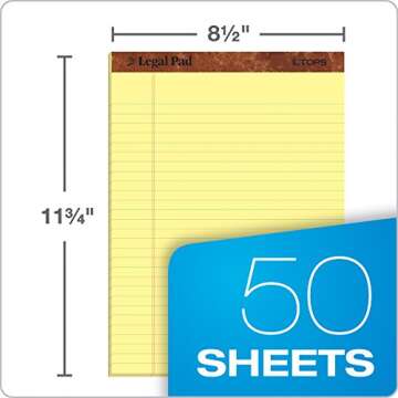 TOPS 8.5 x 11.75 Legal Pads, 12 Pack, The Legal Pad Brand, Wide Ruled, Yellow Paper, 50 Sheets Per W...