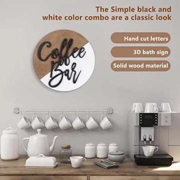 Wooden Coffee Bar Sign Round-Modern Farmhouse Coffee Bar Decor 3D Coffee Cutout Sign Hanging Wall De...