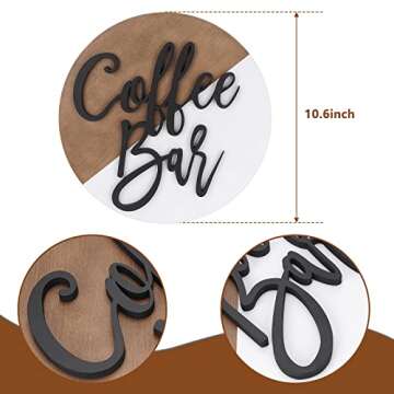 Wooden Coffee Bar Sign Round-Modern Farmhouse Coffee Bar Decor 3D Coffee Cutout Sign Hanging Wall Decor Tiered Tray Decor Coffee Lover Gift for Home Restaurants Outdoor Indoor Decoration (Rustic)