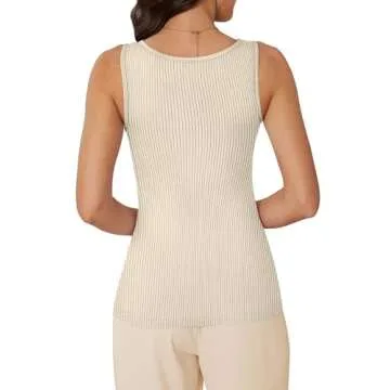 WIHOLL Tank Tops for Women Casual Summer 2024 Ribbed Knit Cream Sleeveless Tops XS