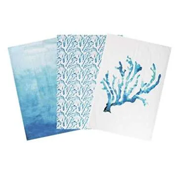 Ocean Beach Theme Kitchen 100% Cotton Dish Tea Towels. Blue Decor Set of 3, Luxury Dish Cloths. Eco Friendly Coastal Dishtowels. Absorbent, Perfect for Entertaining & Cooking. Fantastic Gift Idea!
