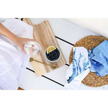 Ocean Beach Theme Kitchen 100% Cotton Dish Tea Towels. Blue Decor Set of 3, Luxury Dish Cloths. Eco Friendly Coastal Dishtowels. Absorbent, Perfect for Entertaining & Cooking. Fantastic Gift Idea!