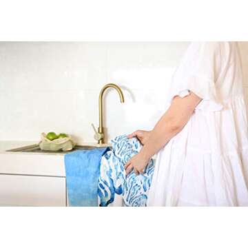 Ocean Beach Theme Kitchen 100% Cotton Dish Tea Towels. Blue Decor Set of 3, Luxury Dish Cloths. Eco Friendly Coastal Dishtowels. Absorbent, Perfect for Entertaining & Cooking. Fantastic Gift Idea!