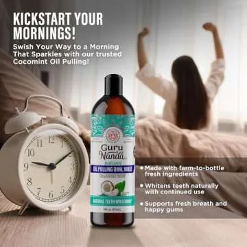 GuruNanda 7-Step Regimen 2.0 for Complete Oral Care Routine–CocoMint Oil Pulling, Dual Barrel Mouthwash, Hydroxyapatite Toothpaste, Whitening Strips, Lion & Lamb 2.0, BOG Toothbrush & Tongue Scrapers