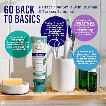 GuruNanda 7-Step Regimen 2.0 for Complete Oral Care Routine–CocoMint Oil Pulling, Dual Barrel Mouthwash, Hydroxyapatite Toothpaste, Whitening Strips, Lion & Lamb 2.0, BOG Toothbrush & Tongue Scrapers