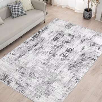 Vamcheer Washable Abstract Area Rug - Contemporary Style for Living Room, Bedroom, Kitchen - Machine Washable Rug for Living Room - Non-Shedding and Easy-Cleaning - Grey 6x9 ft