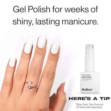 Nailboo PREMIER Forever Glaze Gel Nail Polish, (Cool White) Here's a tip LED Nail Lamp Gel Polish, Self-Leveling DIY Nails, Salon Quality Nail Color, Glossy Long-Wear, 0.3 oz.