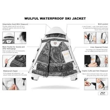 WULFUL Women’s Waterproof Snow Ski Jacket Mountain Windproof Winter Coat with Detachable Hood