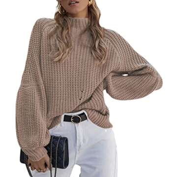 loveimgs Women Oversized Chunky Knit Sweater Knitted Drop Shoulder Sweater Pullover Jumper Top (Medium, Khaki)