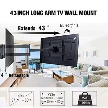 FORGING MOUNT Long Extension TV Mount Full Motion Wall Bracket with 42 inch Long Arm Articulating TV...